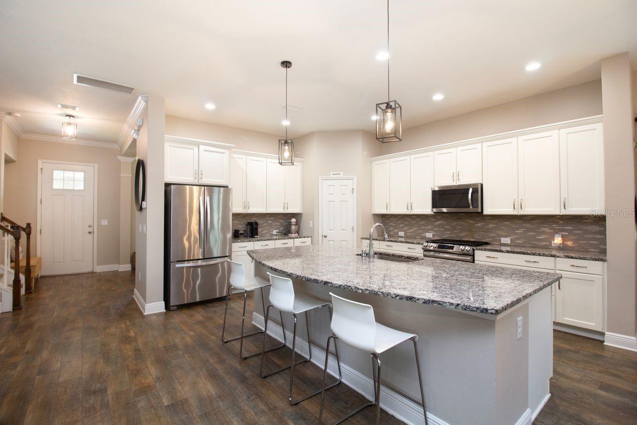View of kitchen from dining room