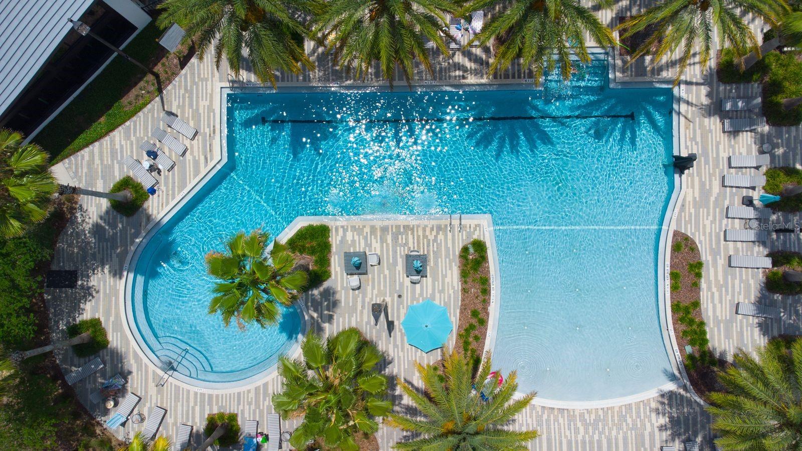 Community pool is steps from your door