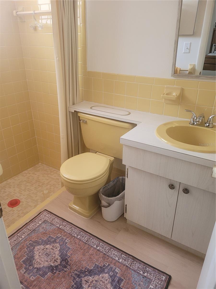 primary bathroom with new waterproof vinyl flooring
