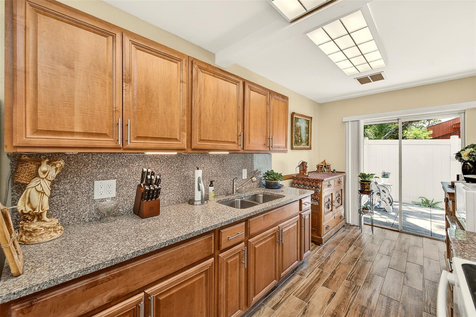 Lots of counter prep space and cabinets