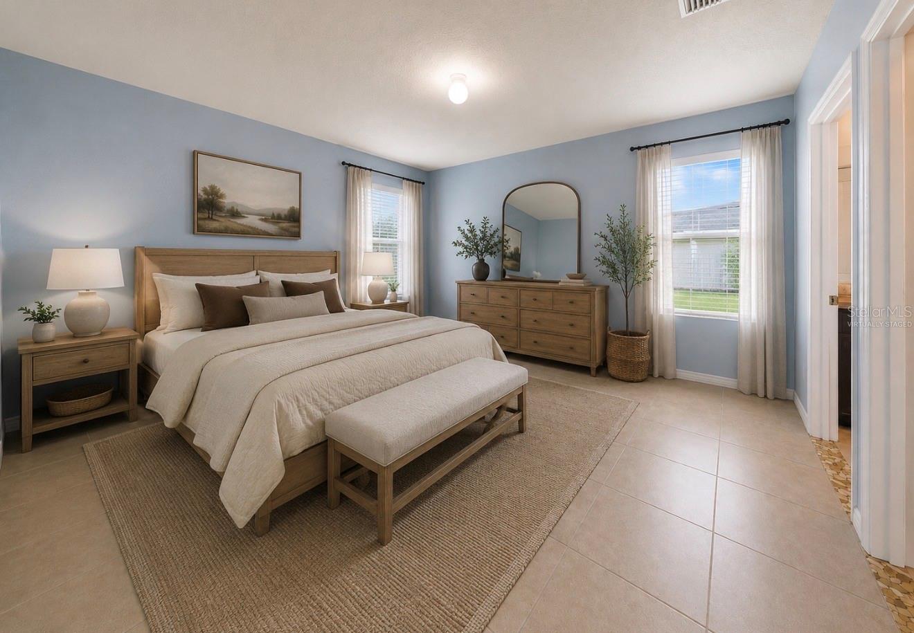Virtually Staged - Primary Bedroom with En Suite Bathroom & Walk-In Closet