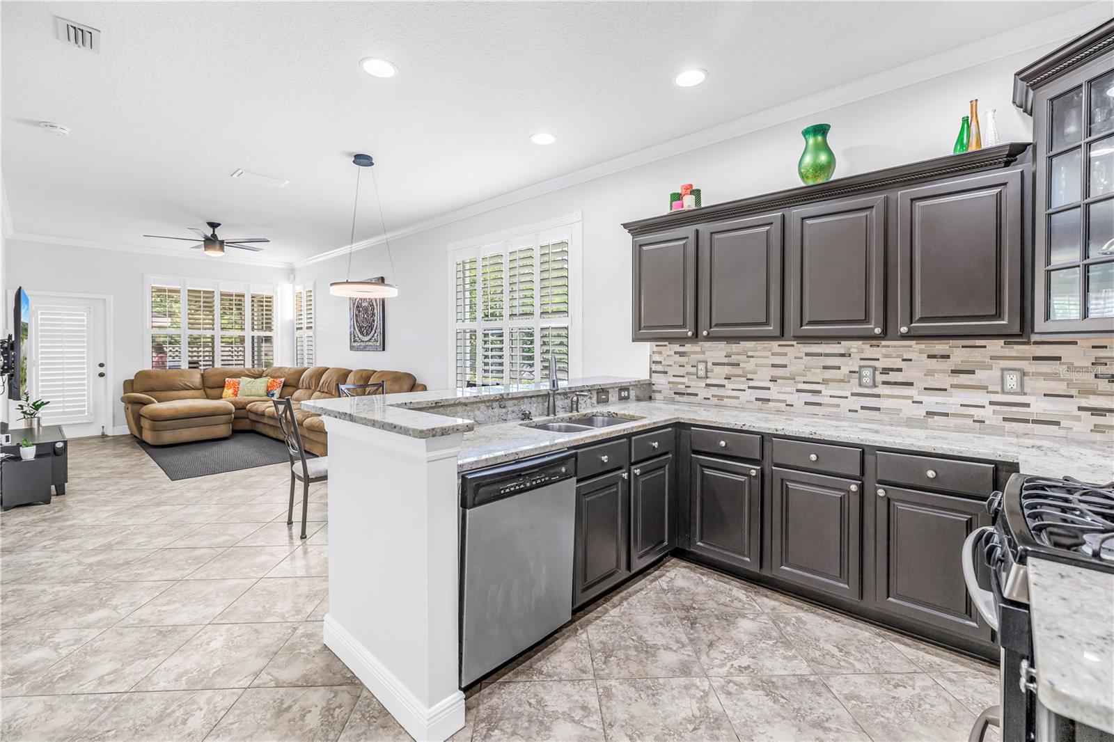 Kitchen and Open Living Room Areas