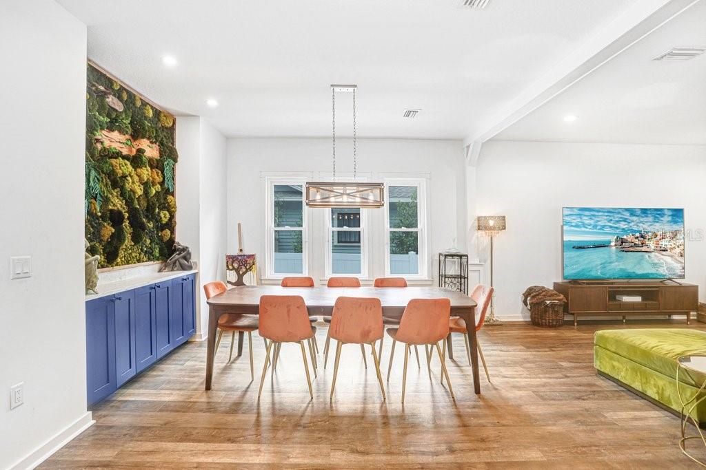 Side view of dining area with living room combo