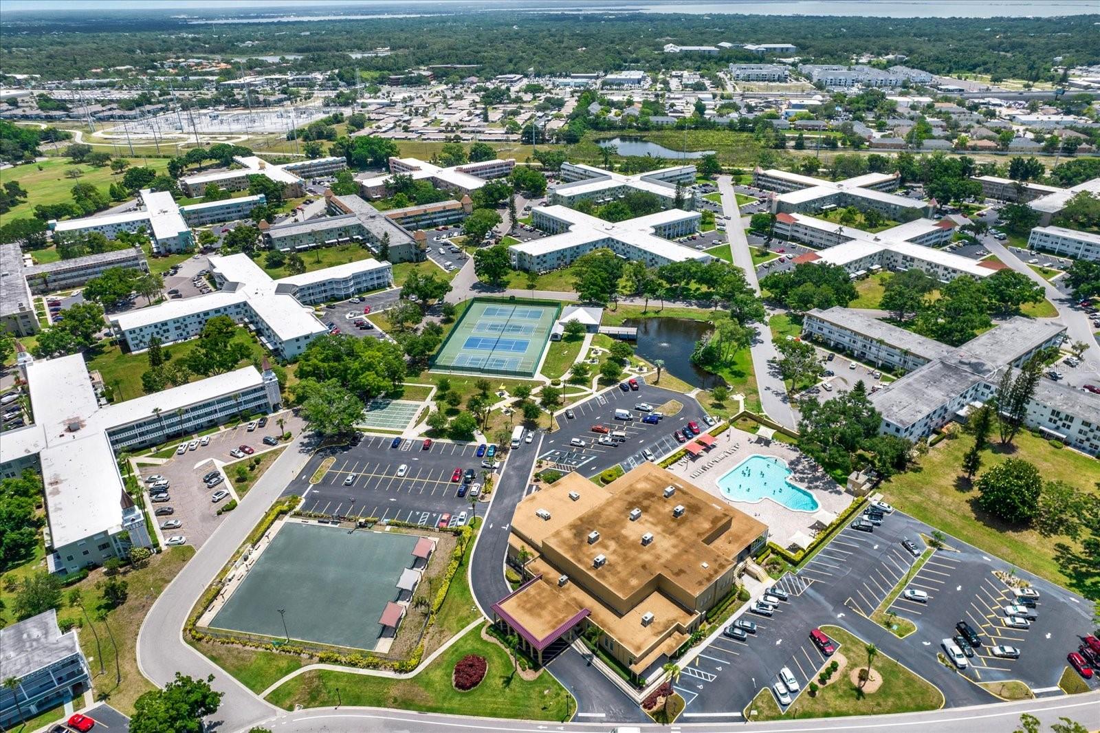 AAerial drone view of full On Top of the World campus.