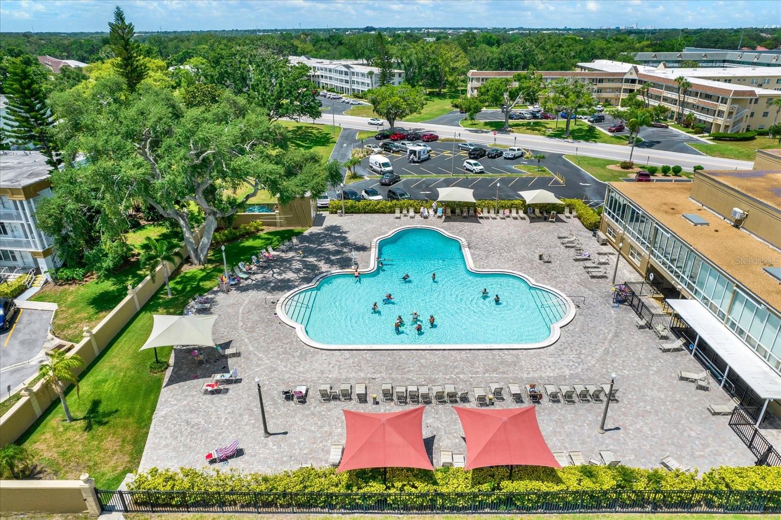 Aerial view of resort-style community pool.