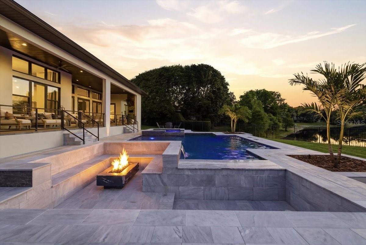 Sunken Fire Pit Lounge & Saltwater Pool/Spa with Pond Views