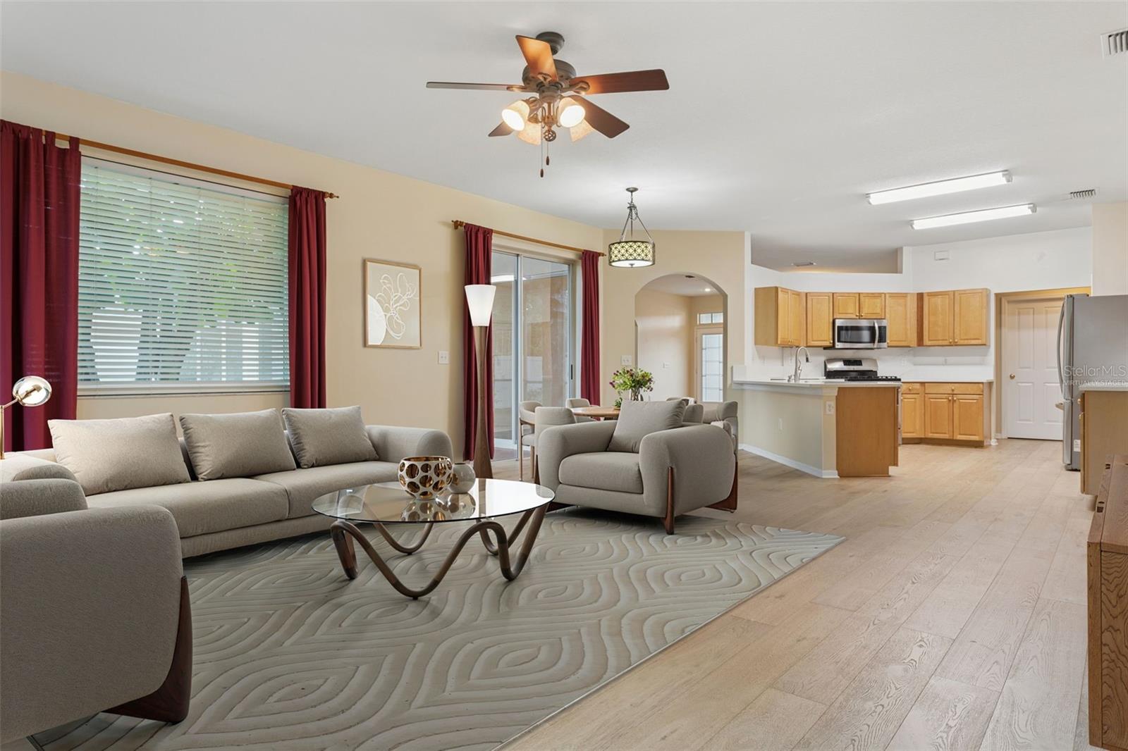 Virtually Staged Family Room and Kitchen
