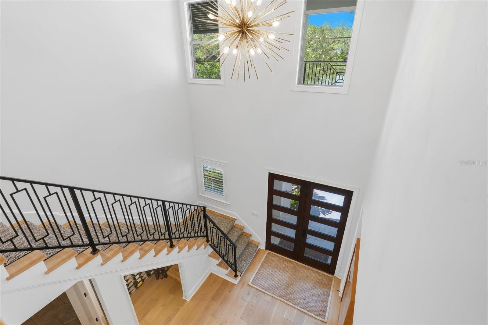 two story foyer with custom chandelier