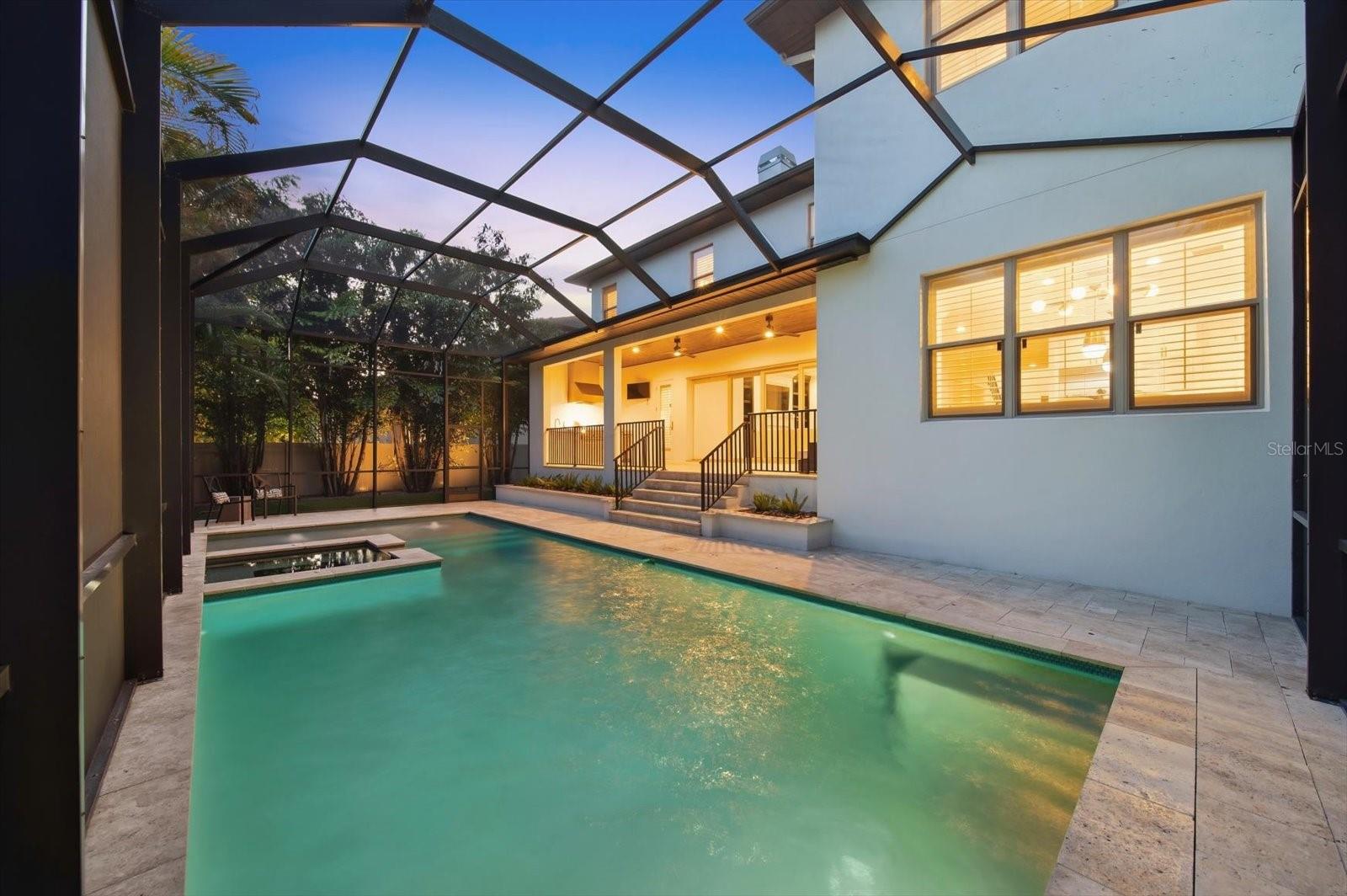 rear twilight pool shot