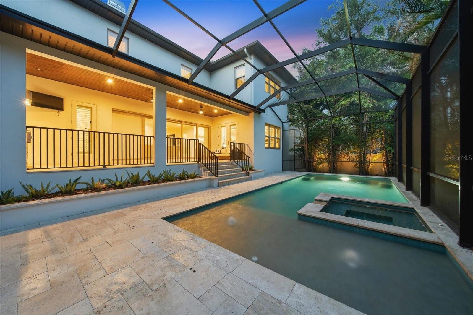 rear twilight pool shot