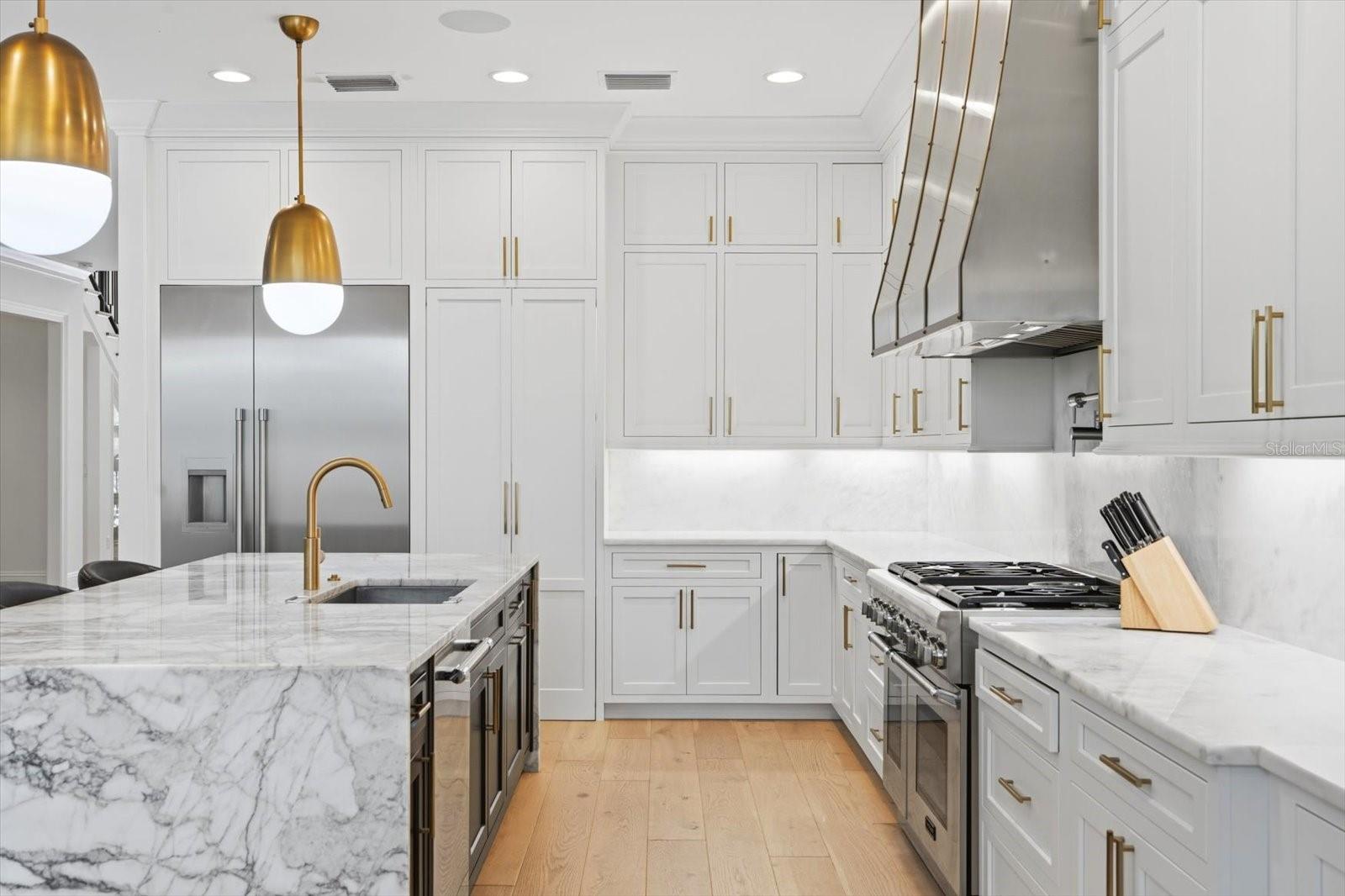 custom hood and pendant lights
