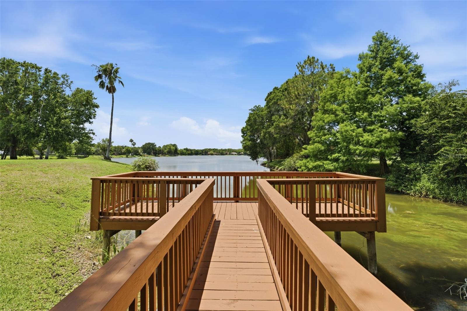 Sitting area overlooking Tree Tops Lake