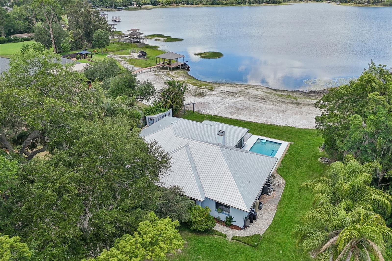 Aerial - 115ft of beach on Lake Calm