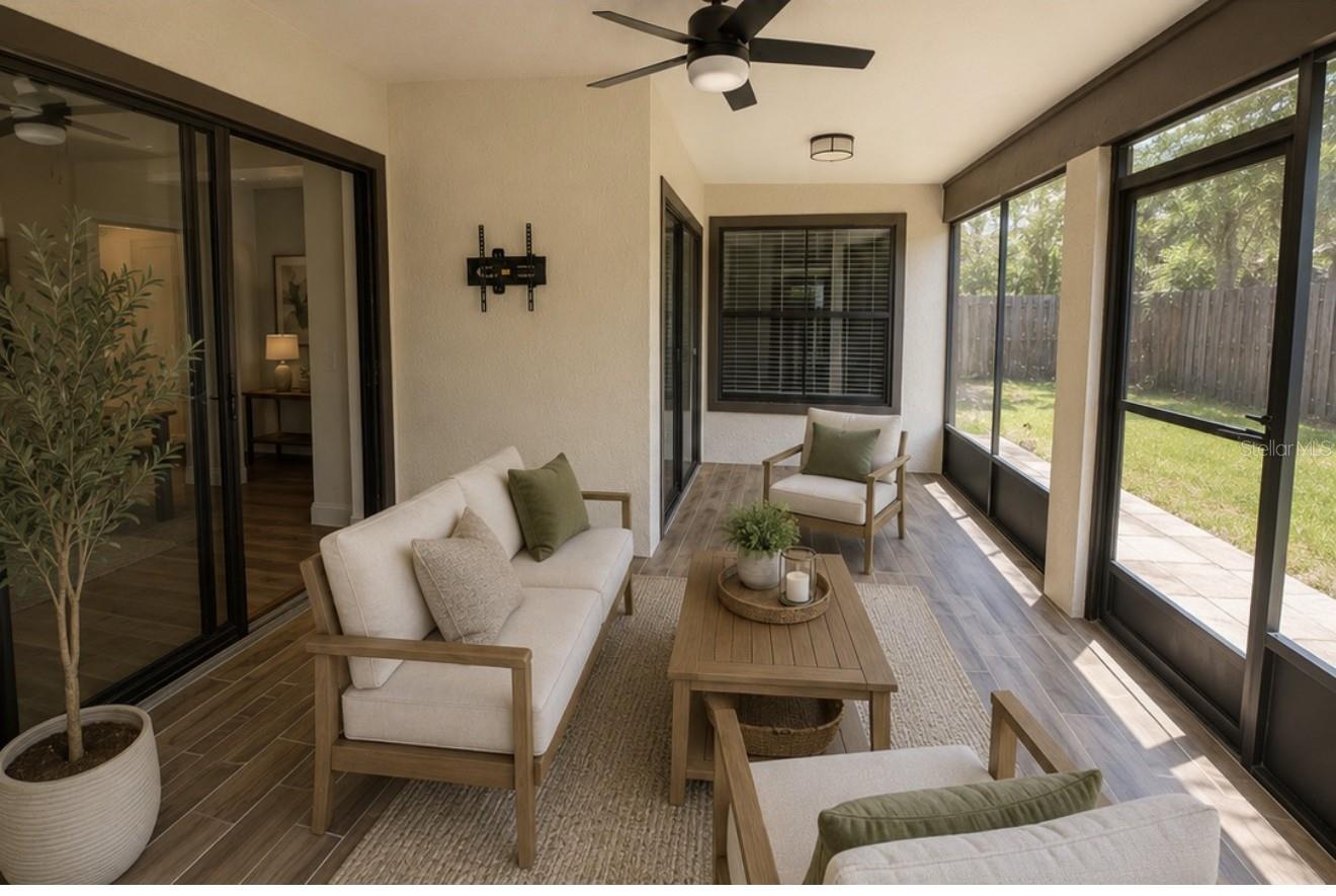 Staged back porch with furniture