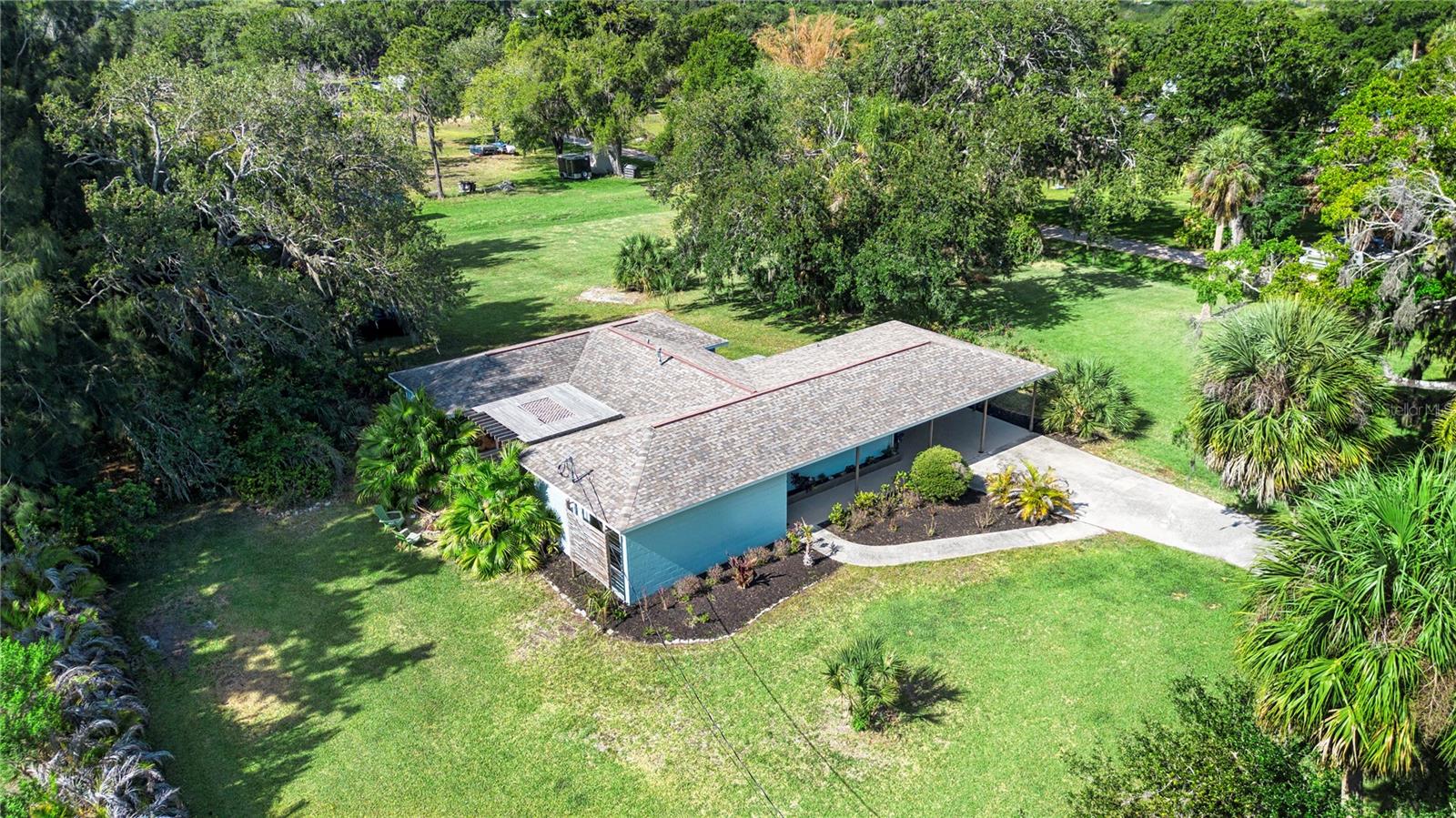 drone shot of the exterior