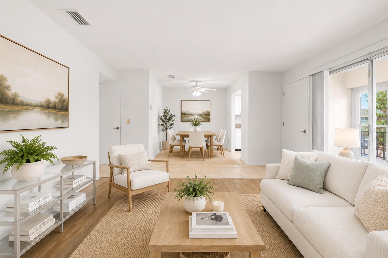 Virtual staging. Living Room and dining room. Light and Bright!
