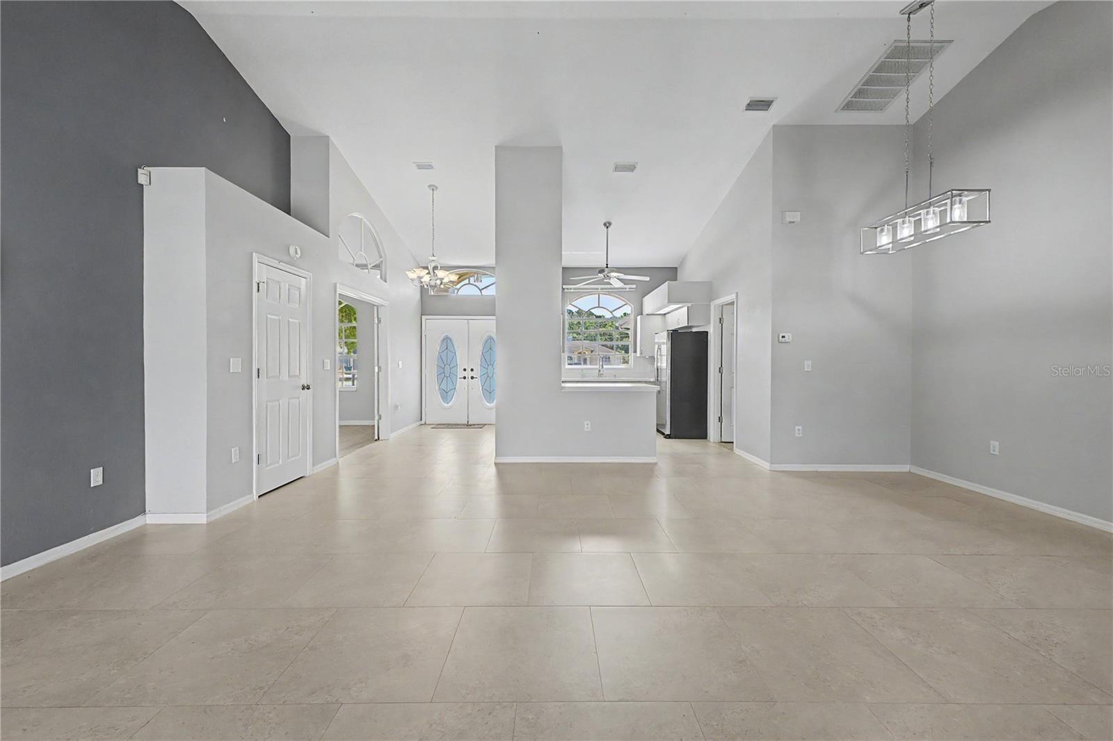 Open plan great room dining area kitchen