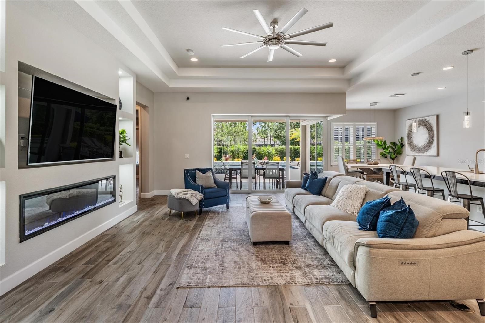 Great room with recessed lighting
