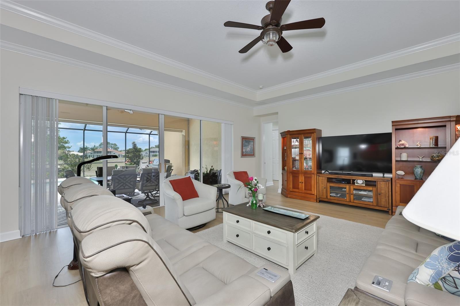 Contemporary, modern flooring is carried through the home.