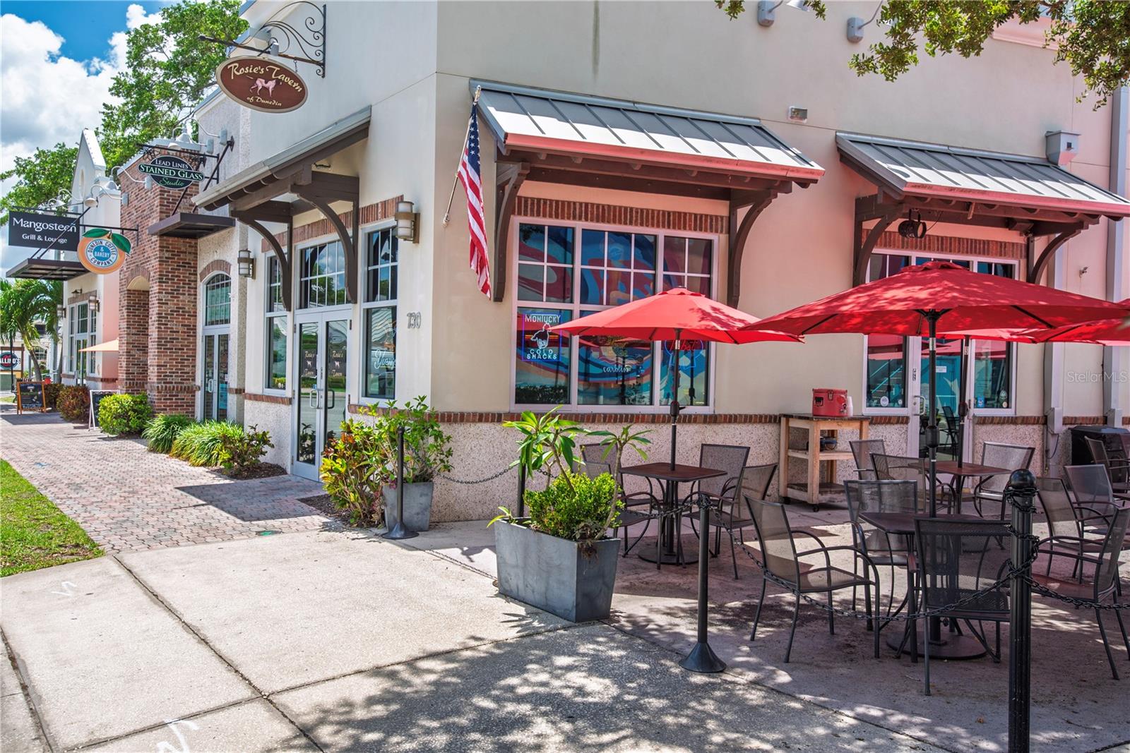 Restaurants, bars, shopping, waterfront park, and marina.