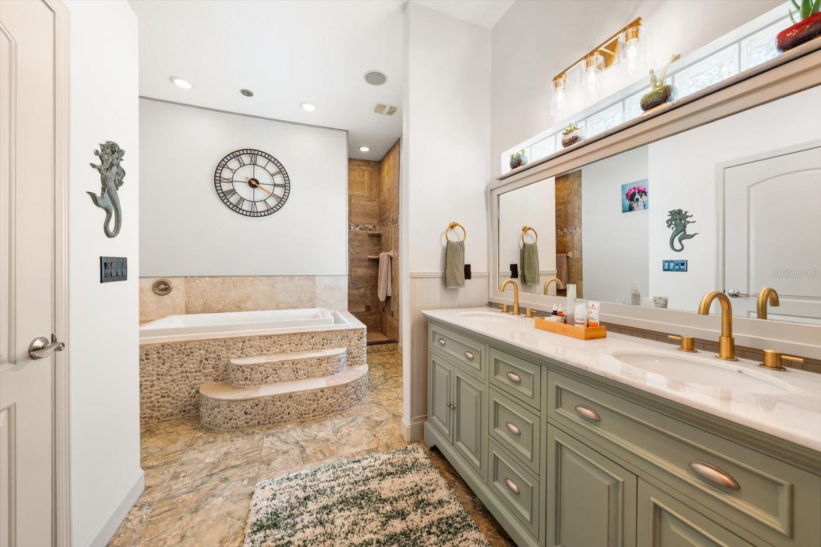 Master Bathroom. View of Vanity and Kohler SOK Jetted Infinity Heated Tub