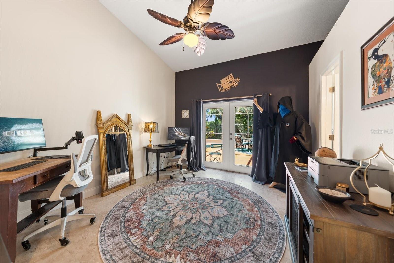 Bedroom #2 with French Doors to Pool Area