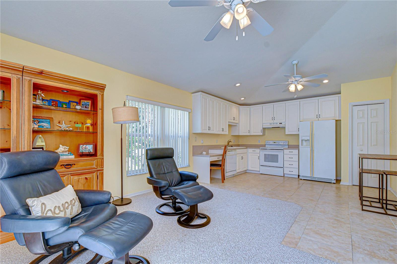 Separate living space tucked behind pocket sliders.