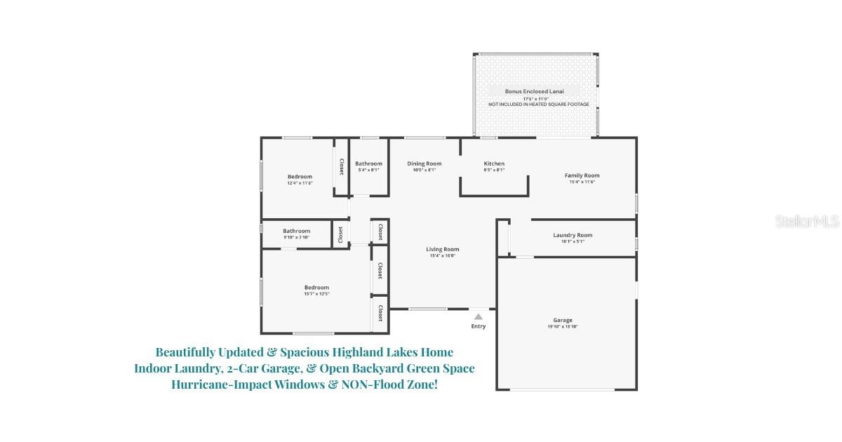 You'll love the spacious floor plan including both a living & family room, and the bonus lanai that's not included in the heated square footage~