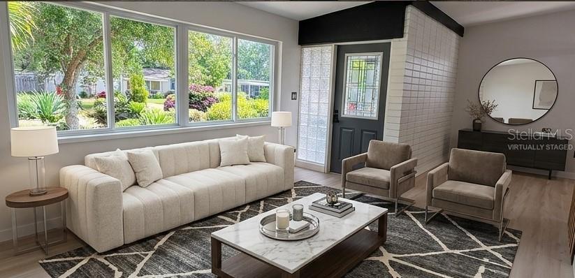 Virtually staged, livingroom