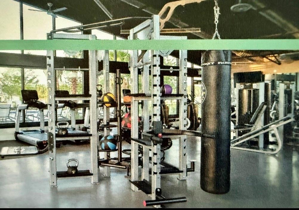 The gym is well maintained and overlooks the pool.