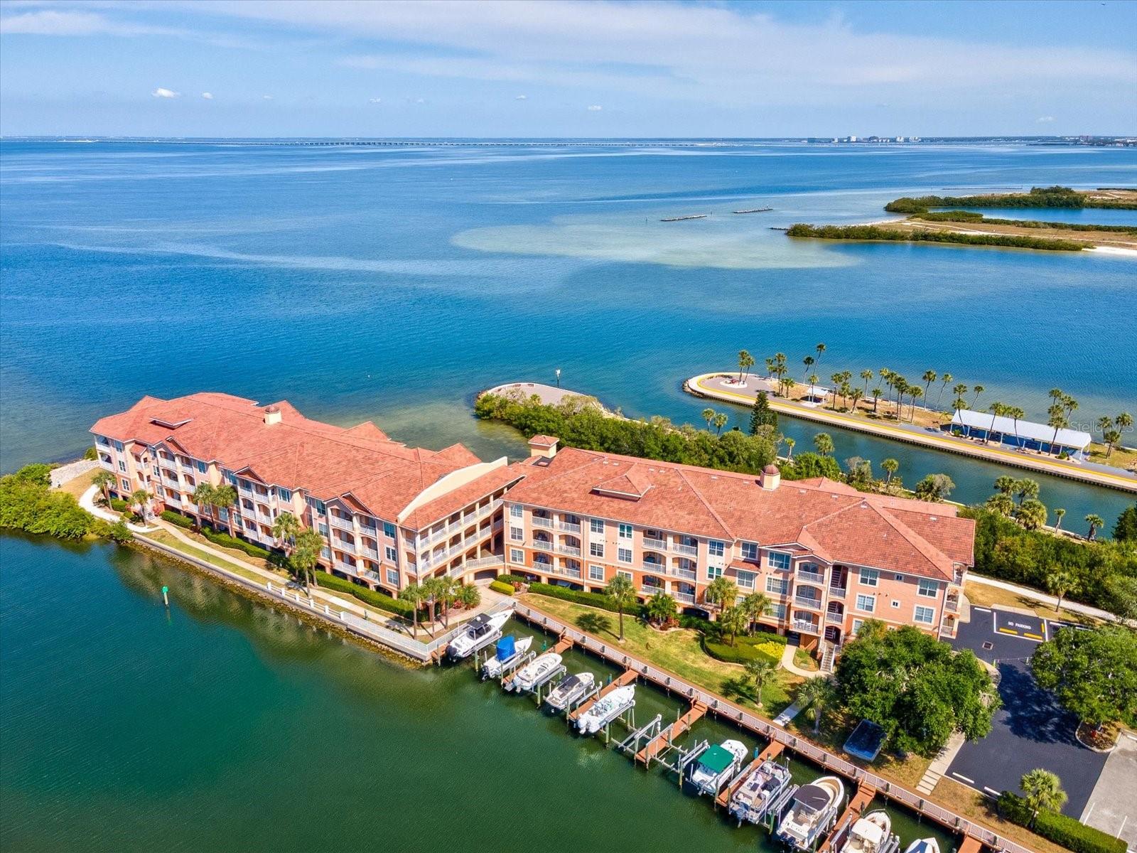 Bldg.9 has its own elevator, and is surrounded by water with a shell path.