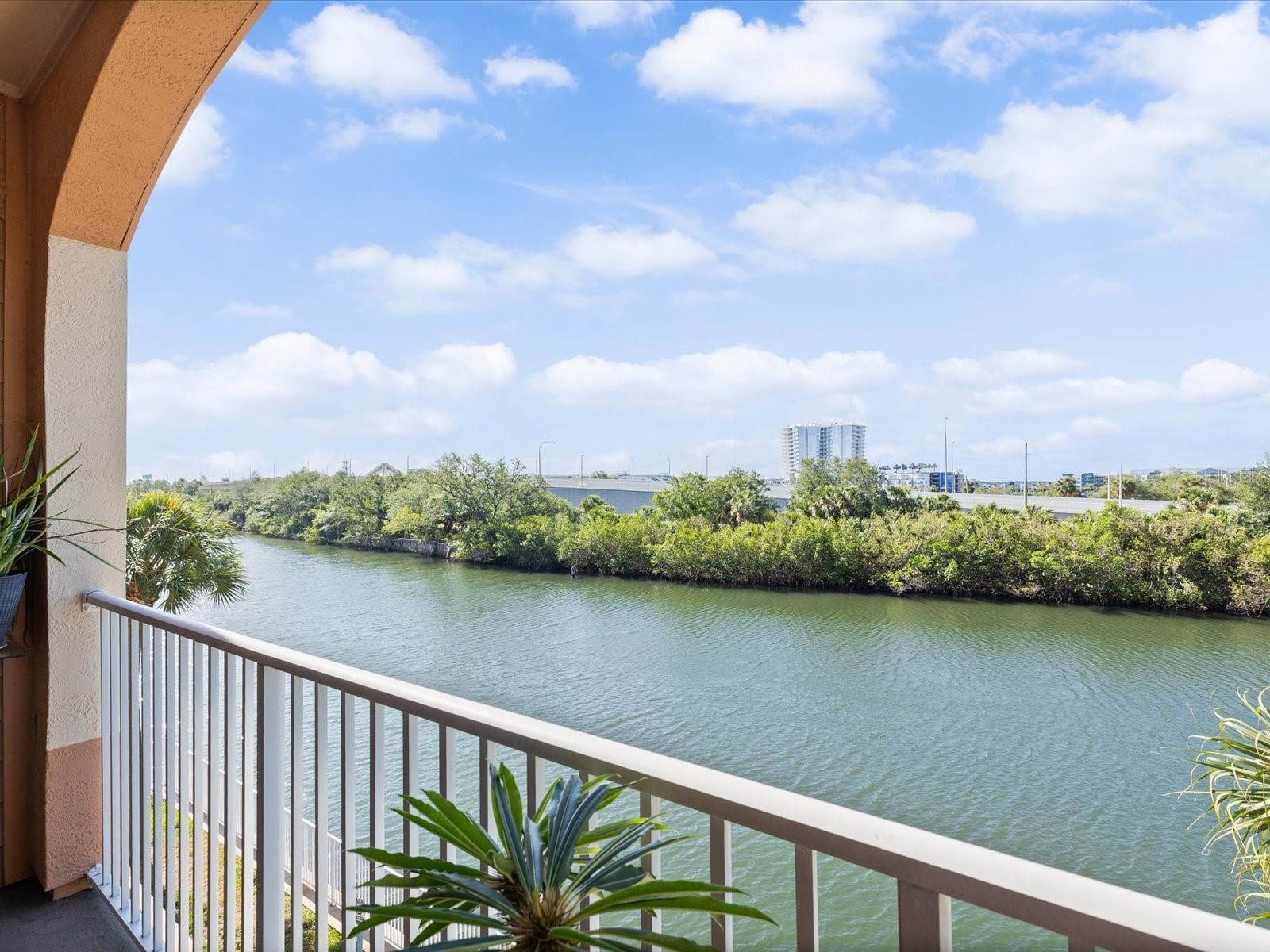 View from Balcony facing South- dolphins and manatee play in the Bay waters.
