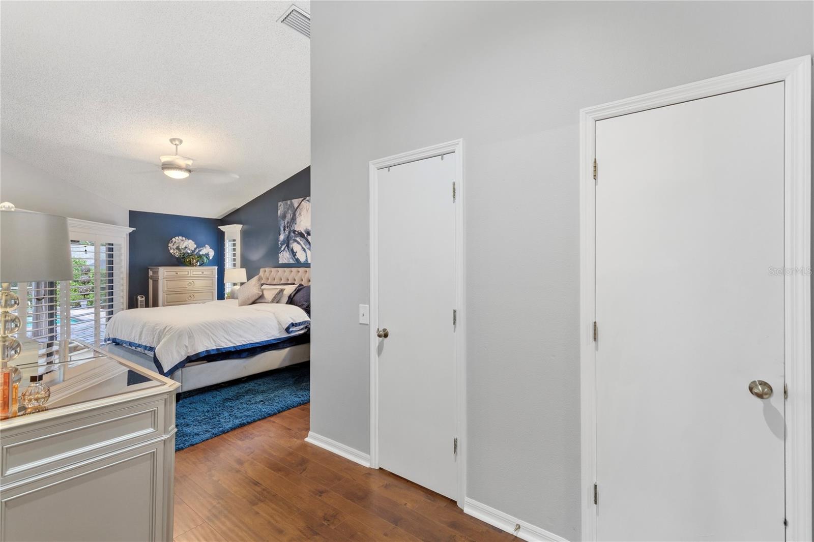 Walking into the master bedroom seeing the closets