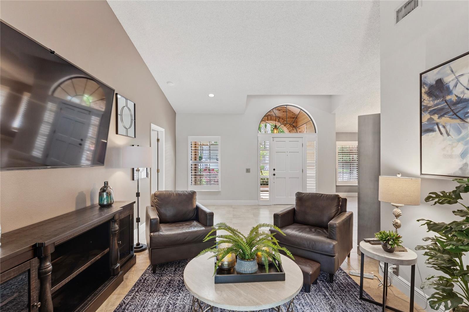 View from formal living or dining room to front door