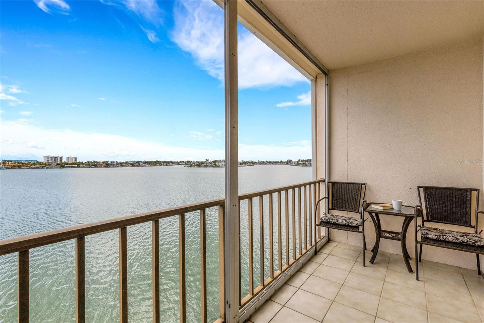 Enjoy morning coffee with a water view