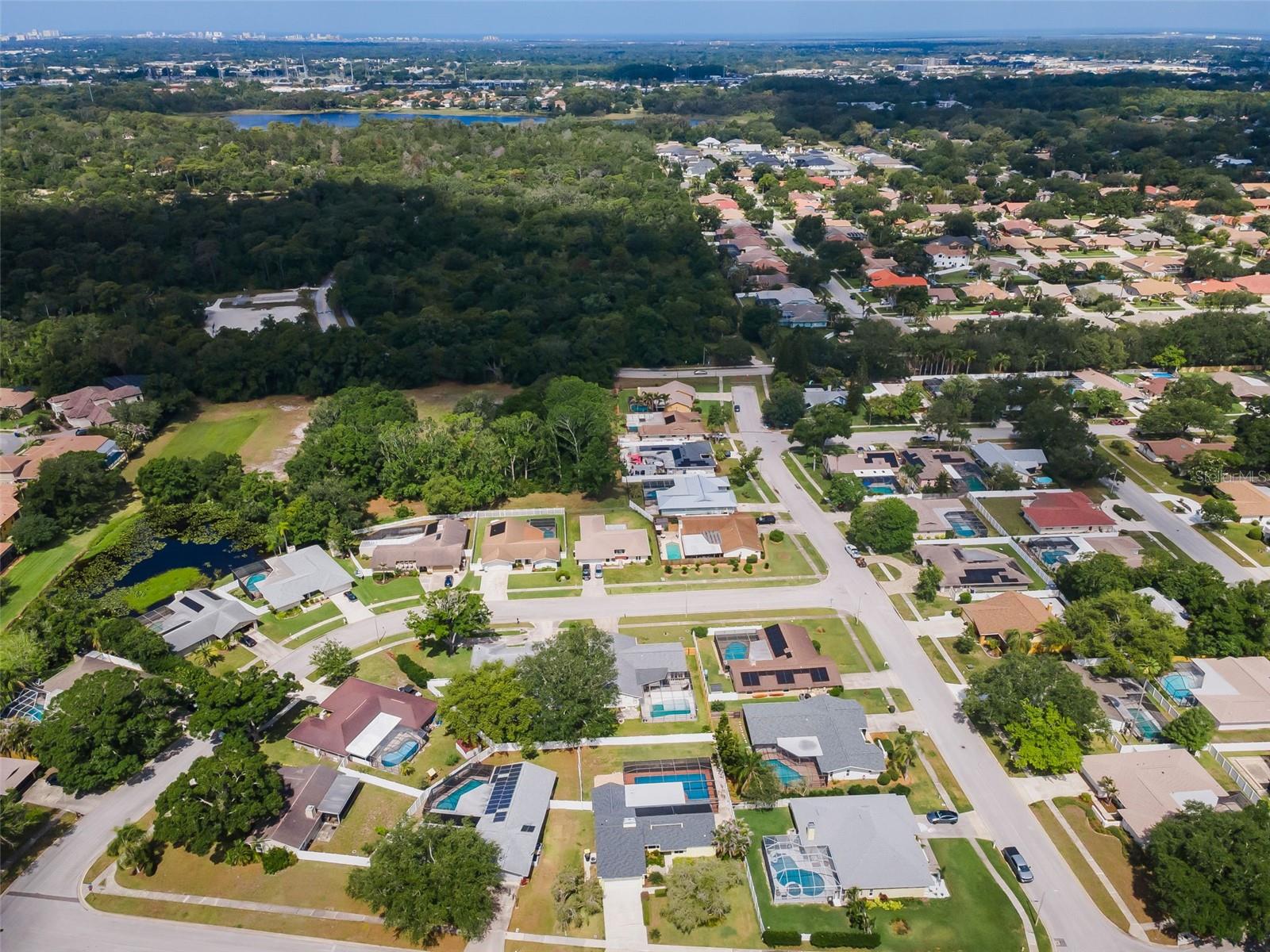Aerial view shows proximity to Lake Chautauqua Park