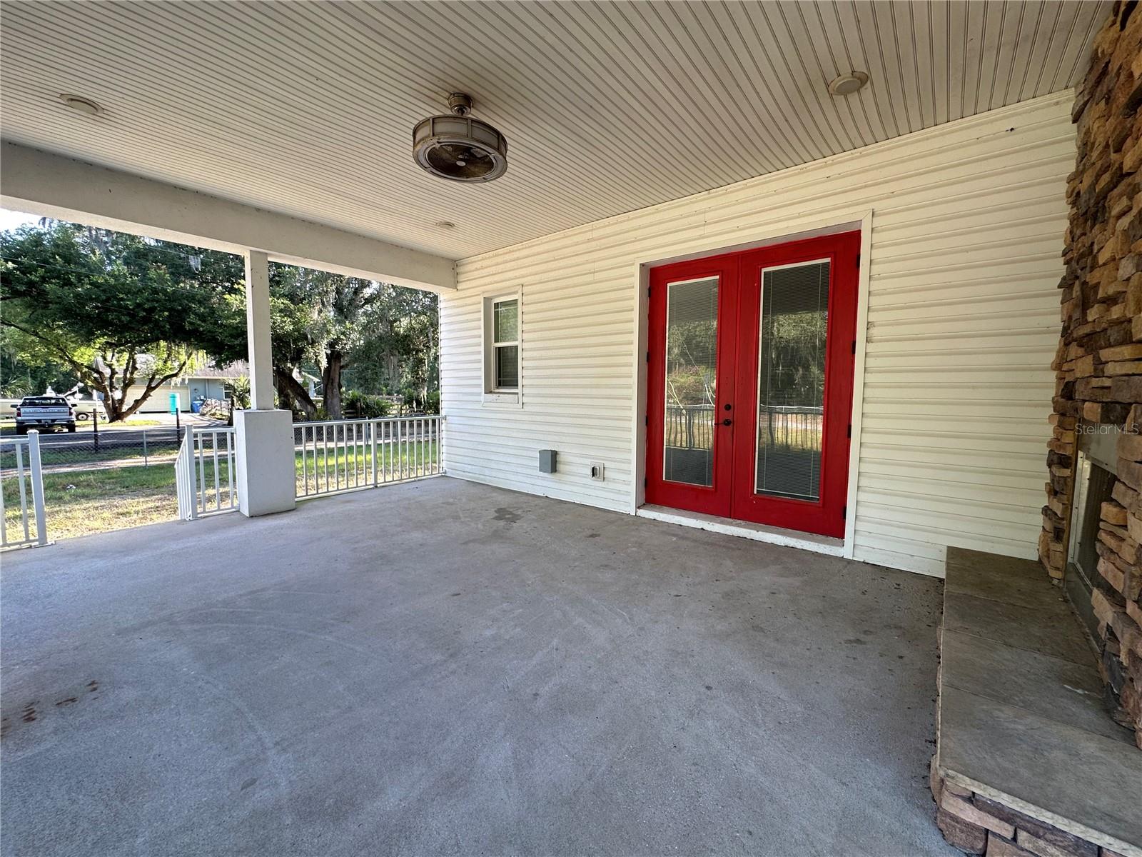 Outdoor Fireplace Outside Primary Bedroom