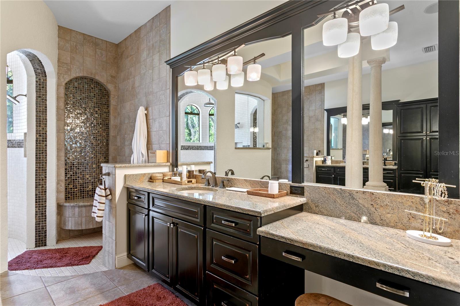 Spacious double vanity layout.