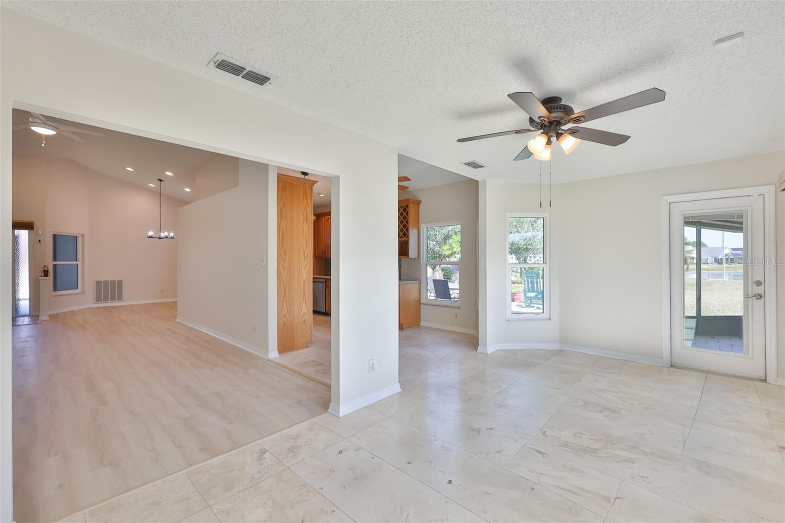 Florida Room; water and garden views, Great Room left, Kitchen and Breakfast Nook center.
