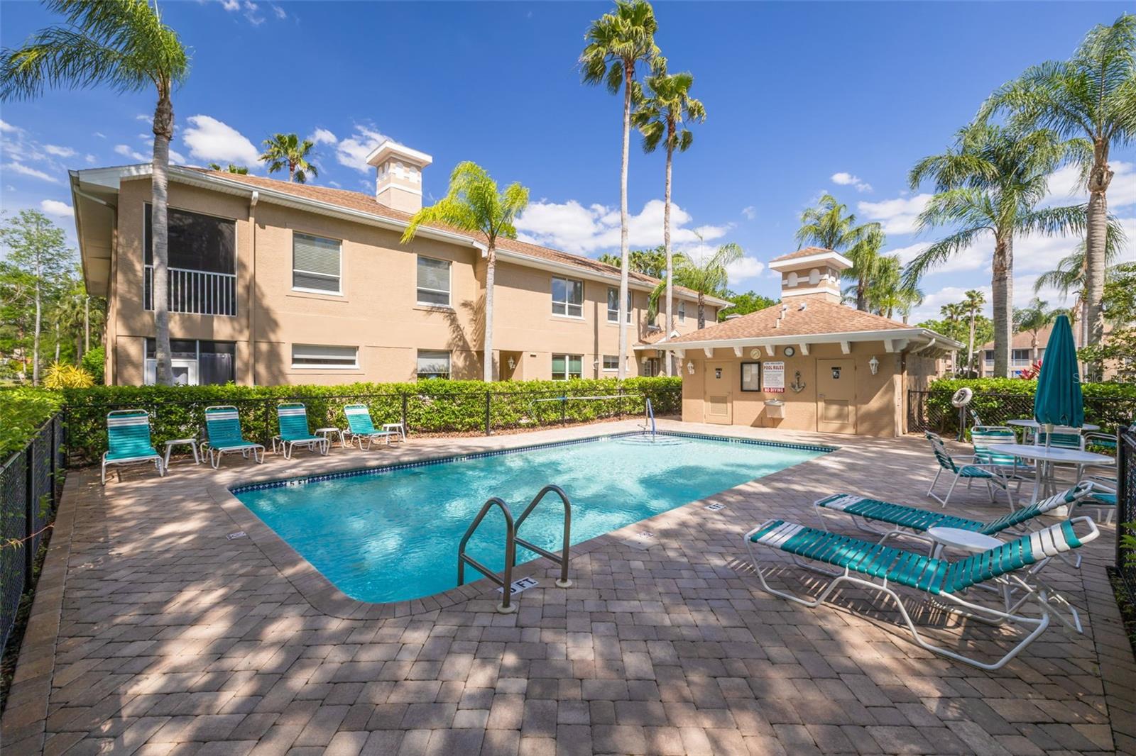 Heated community pool with restrooms