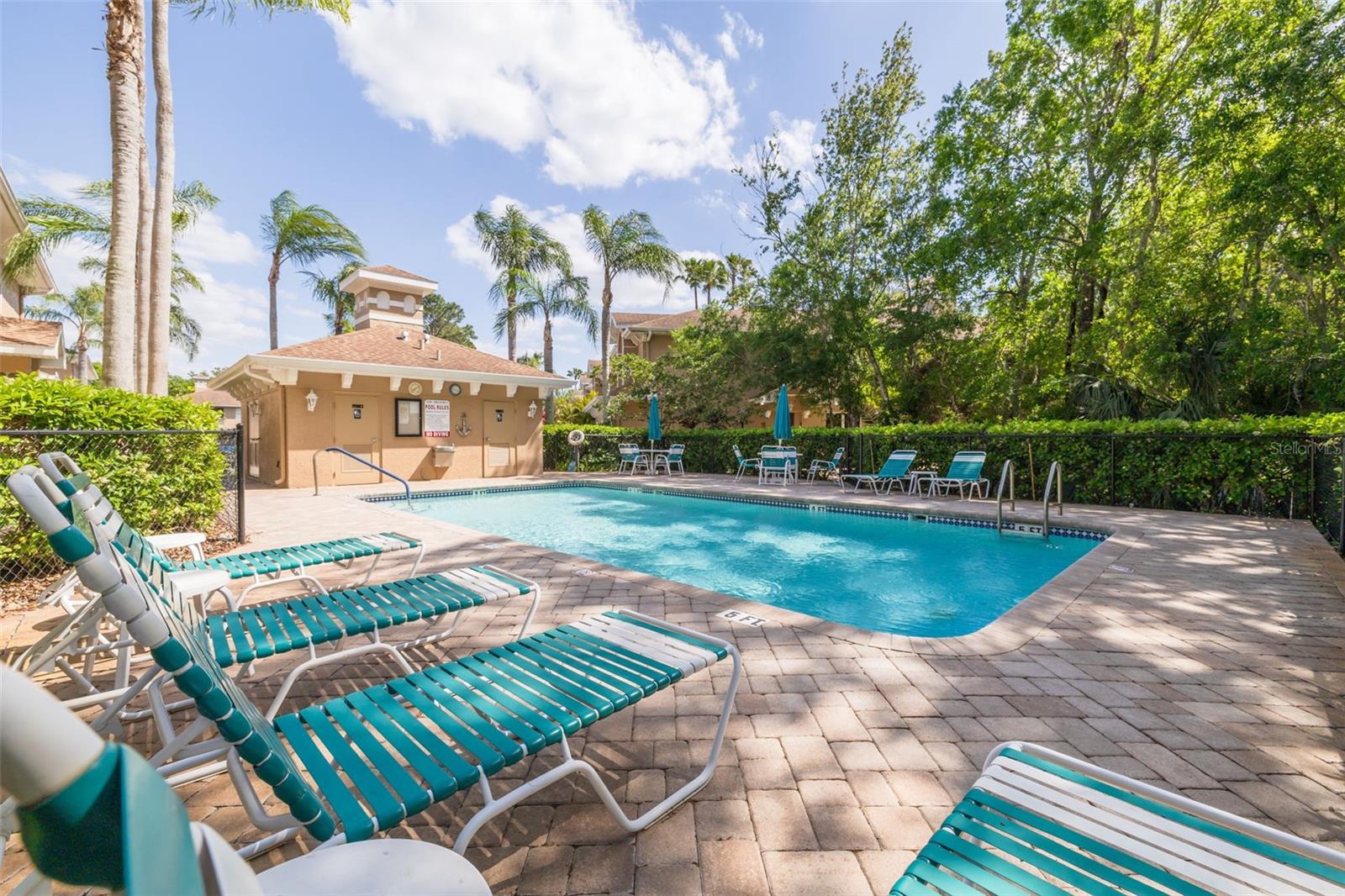 Heated community pool with restrooms