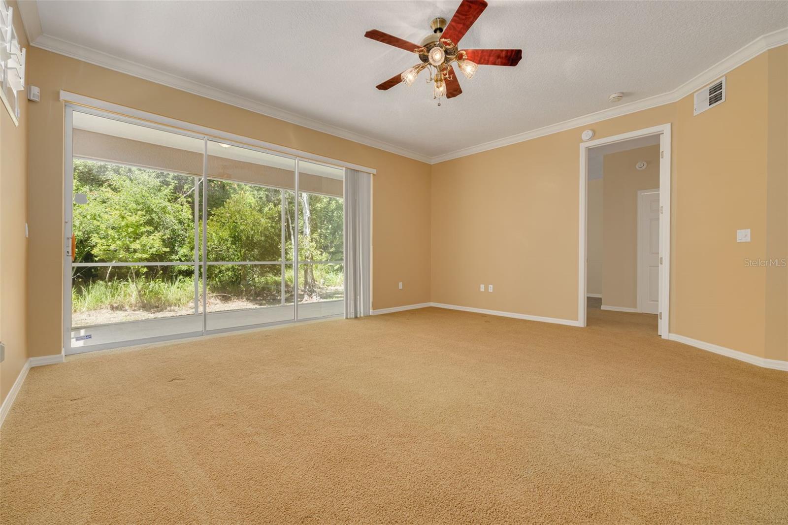 Conservation views from the lanai in this 2/2 condo in Palm Harbor; primary bedroom on the right
