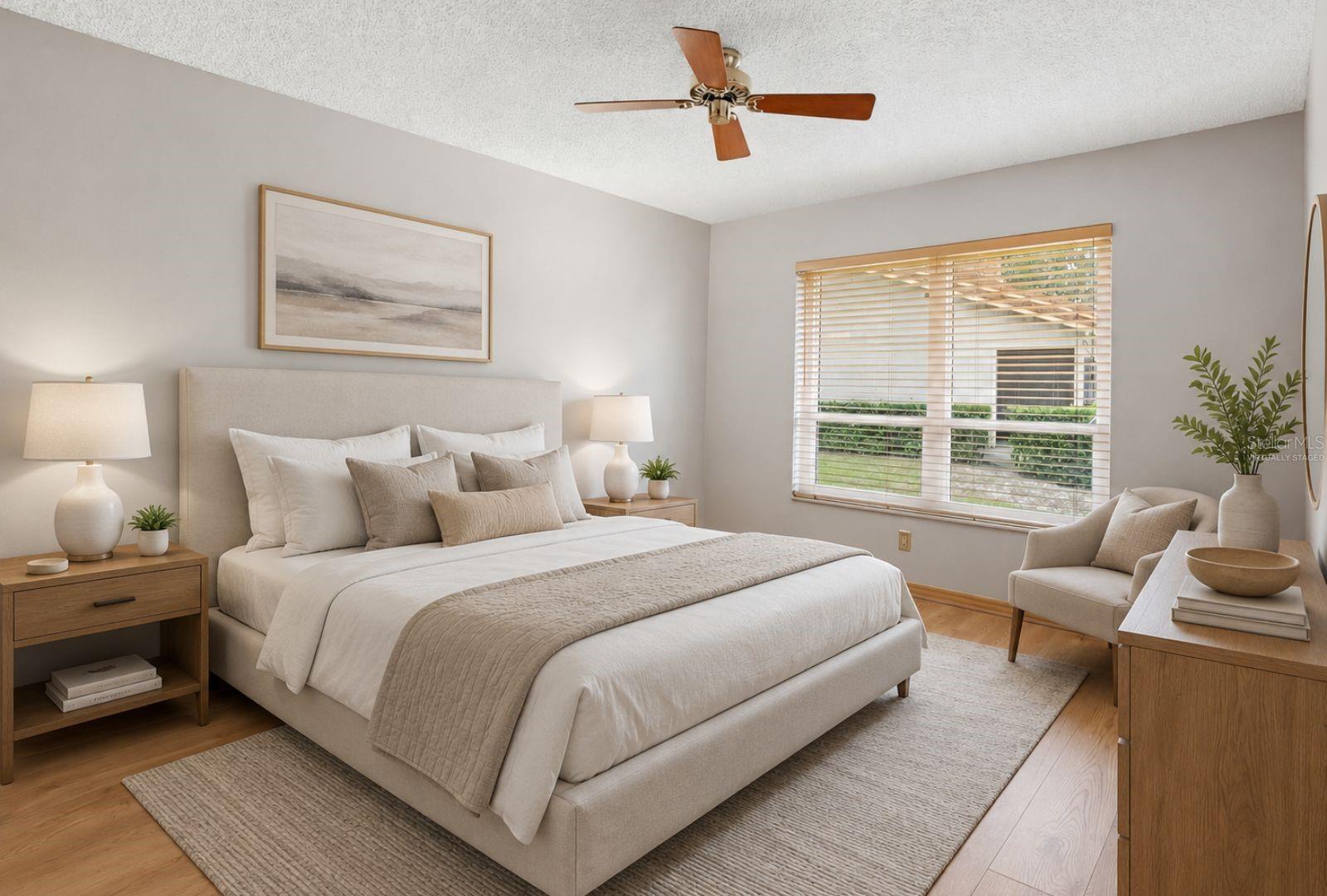 Bedroom 3 With Lake view andhurricane impact ratedwindow-virtually staged