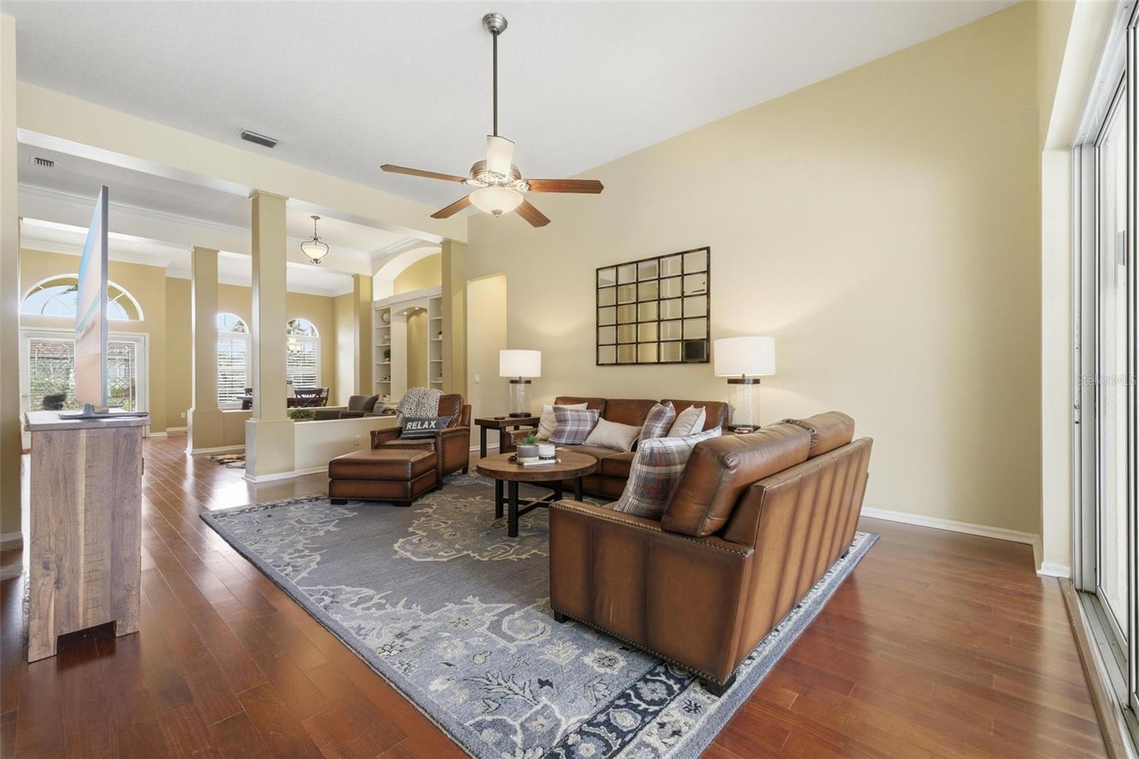 Large living area with pool access