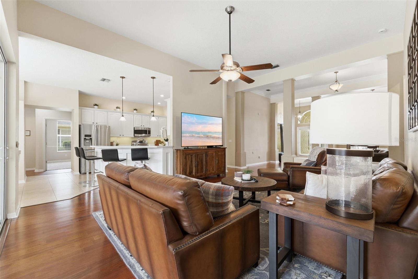 Large living area with pool access