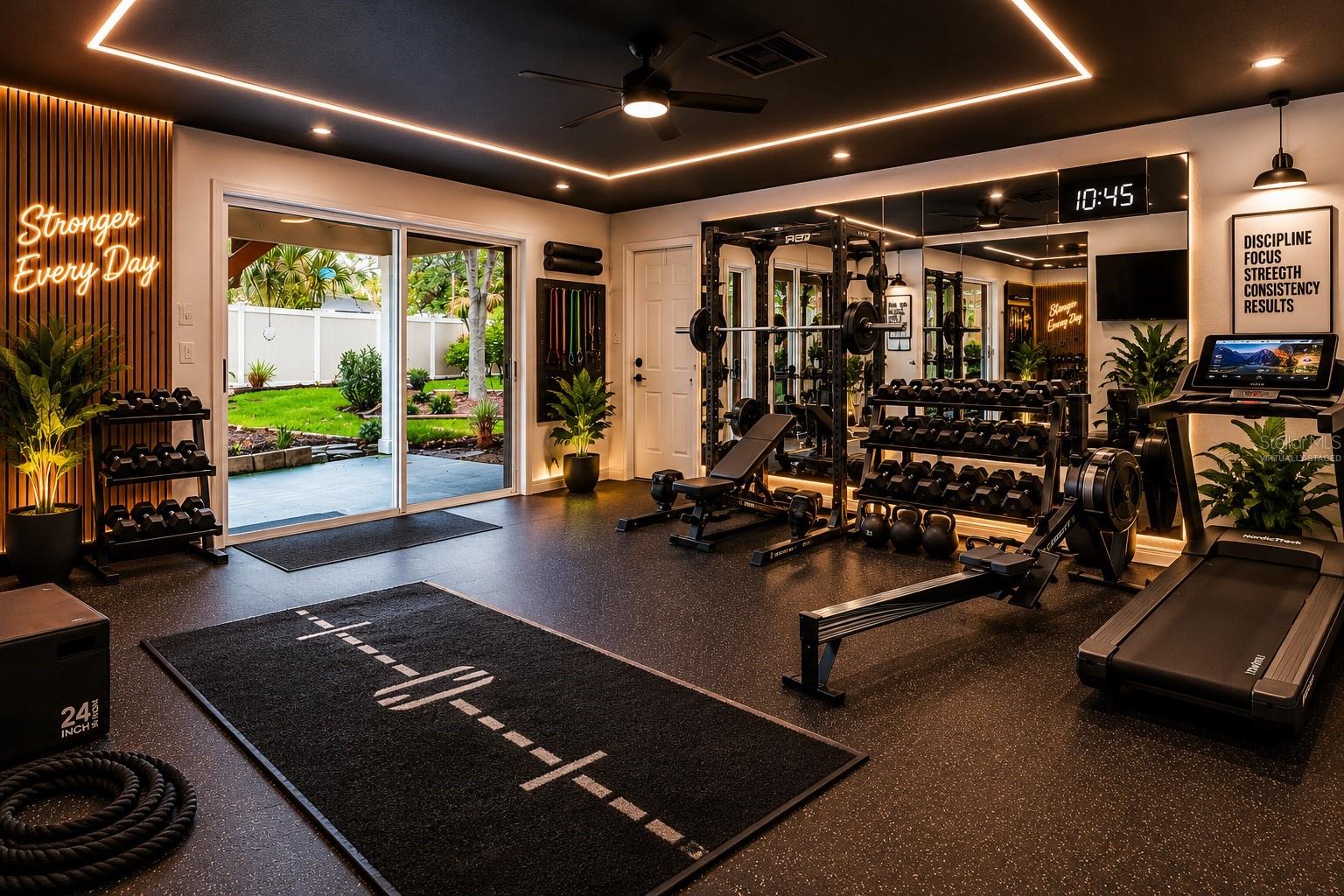 Virtually staged as gym.