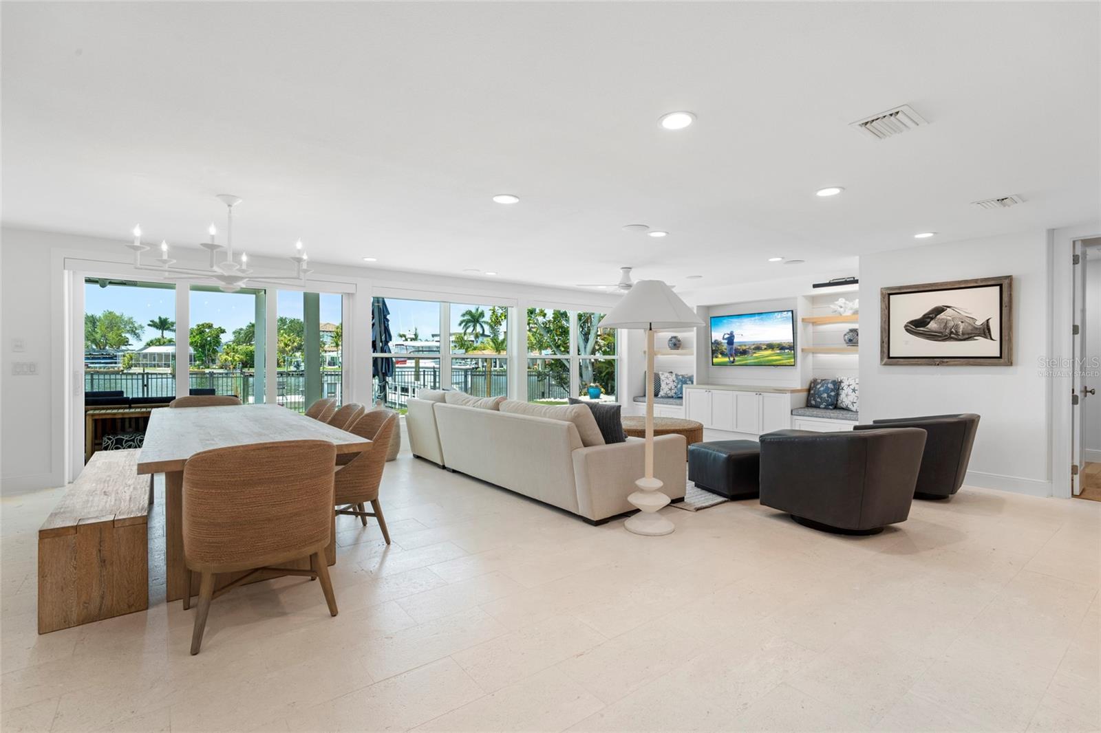Open Floor plan with water views, virtually staged