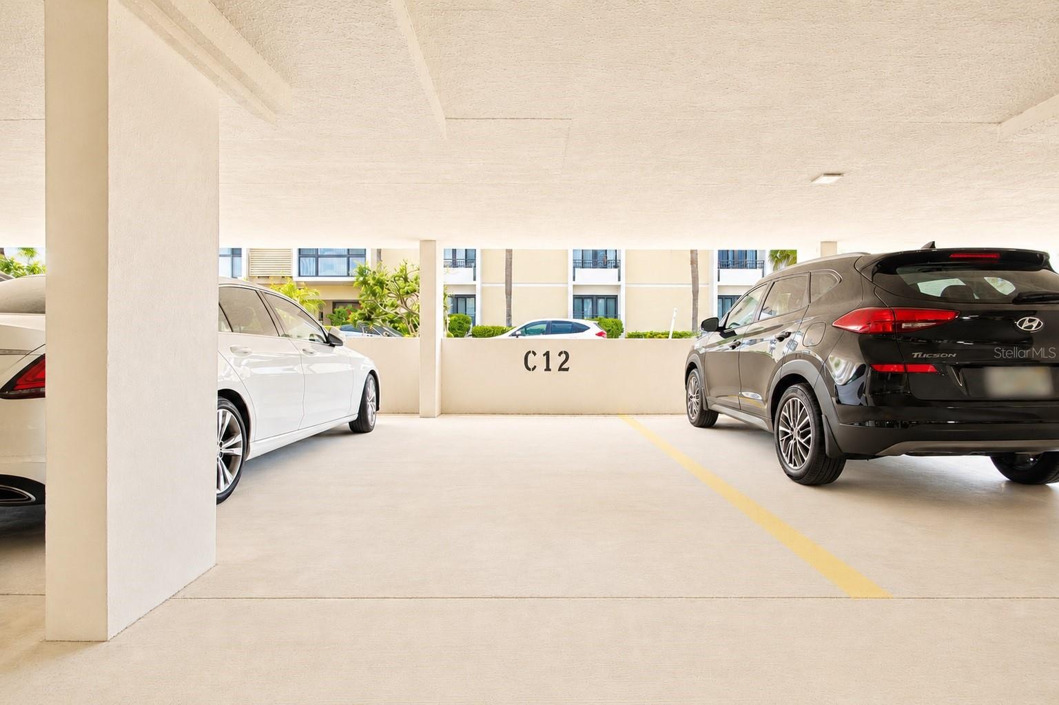 Garage parking, right in front of the building.
