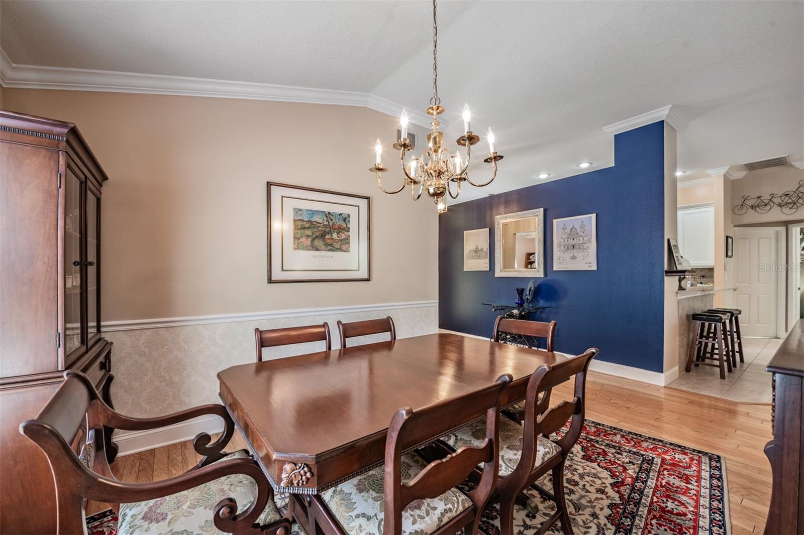 Dining Room, Hardwood Flooring, Crown Molding.