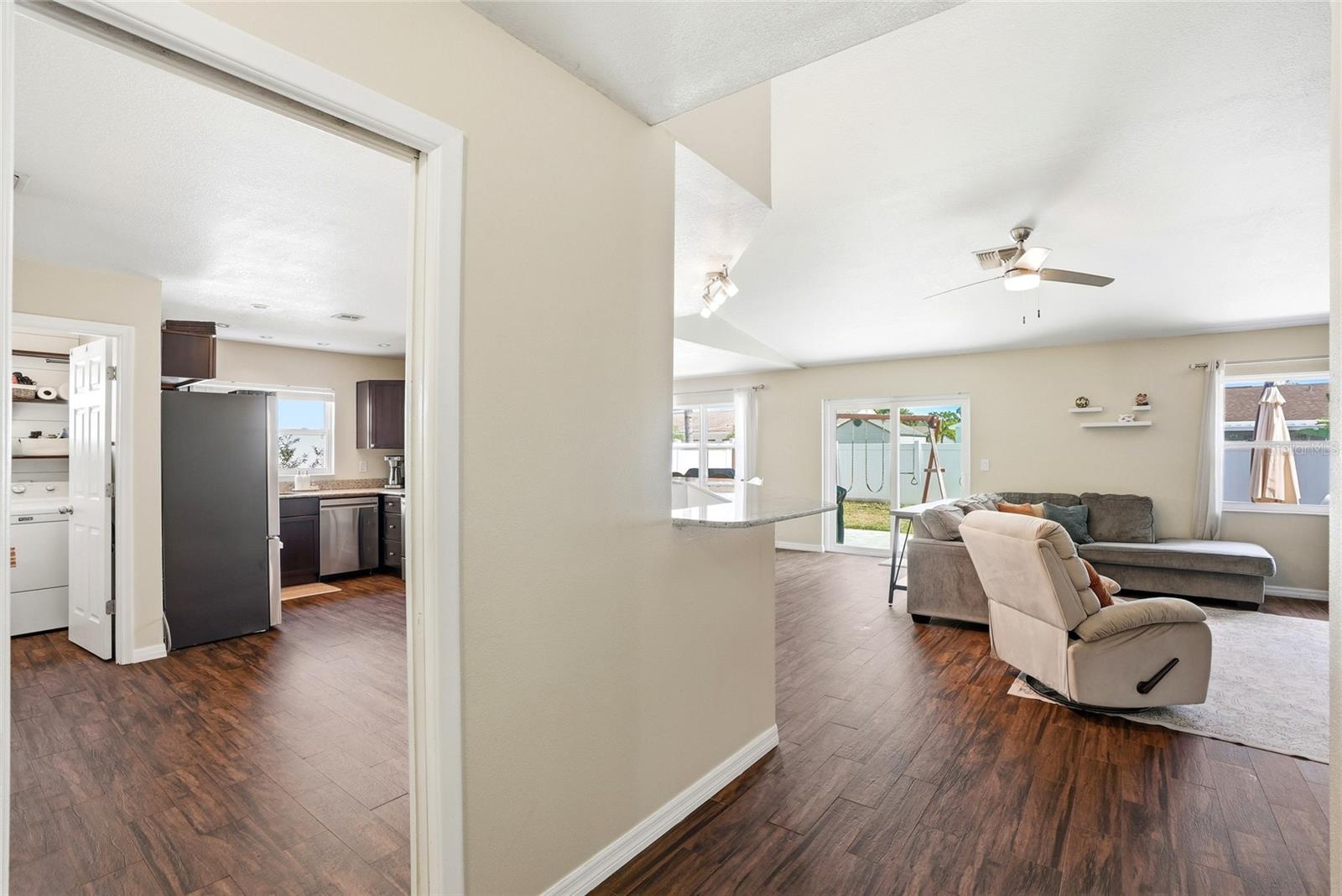 Livning room/kitchen/dining room combo with open floor plan